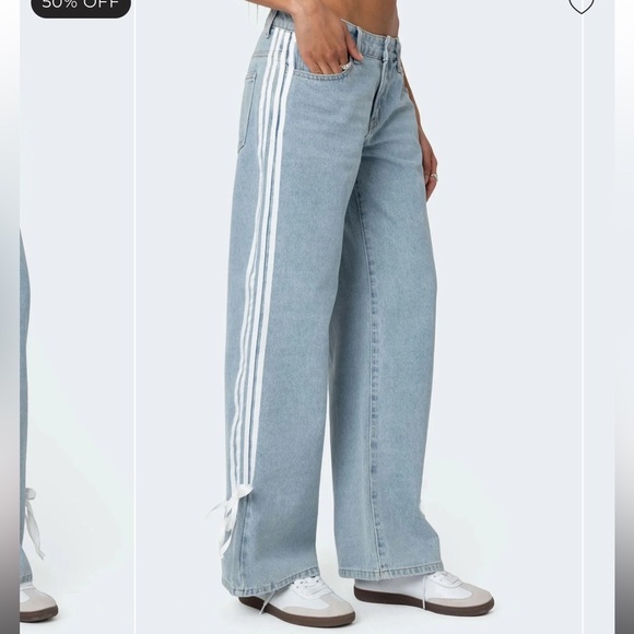 EDIKTED Light Wash Low Rise Ribbon Jeans Baggy Leg Loose Fit NWT size XL - Picture 1 of 7